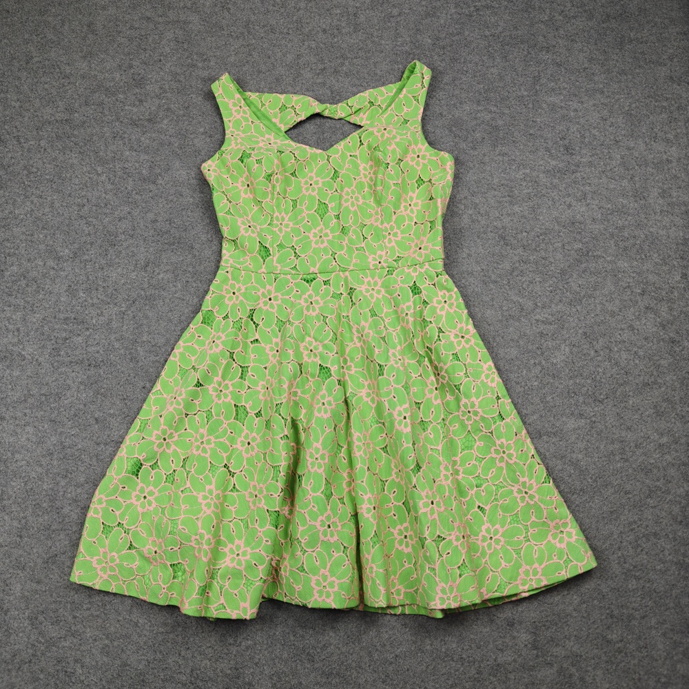 Lilly Pulitzer Dress Womens 4 Green Fit & Flare Knee Length Sweetheart Lined